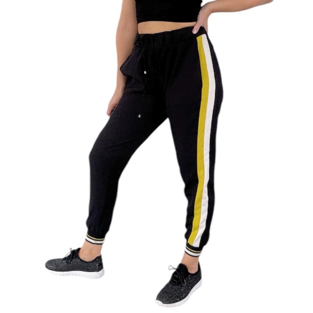ZARA black gold stripe high rise tapered ankle jogger sweatpants size XS